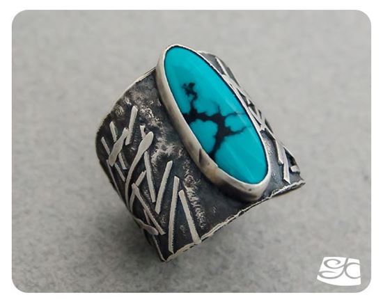 Picture of Sterling Silver & turquoise fused saddle rings