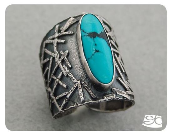 Picture of Sterling Silver  & Turquoise fused saddle rings