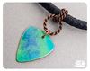 Picture of Handmade Artisan Torch fired enamel pendant in aqua, mint and blue.